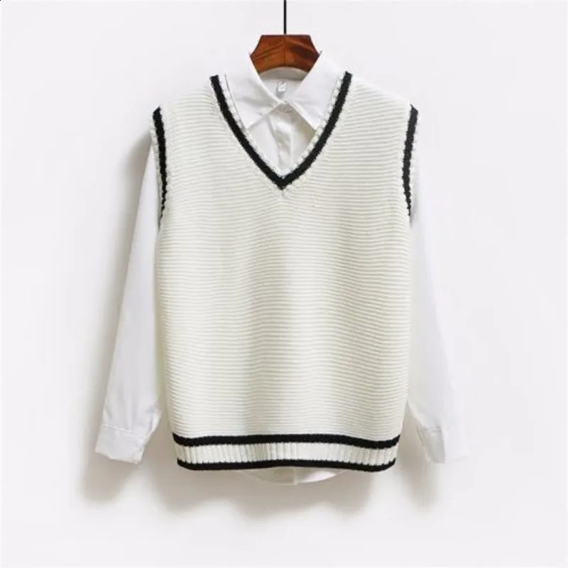 Korean Style Fashion Women Sleeveless Sweater Vest 2024 V Neck Knitted Pullover Female Spring Fall Jumper Top Knitwear Outerwear 241017Z