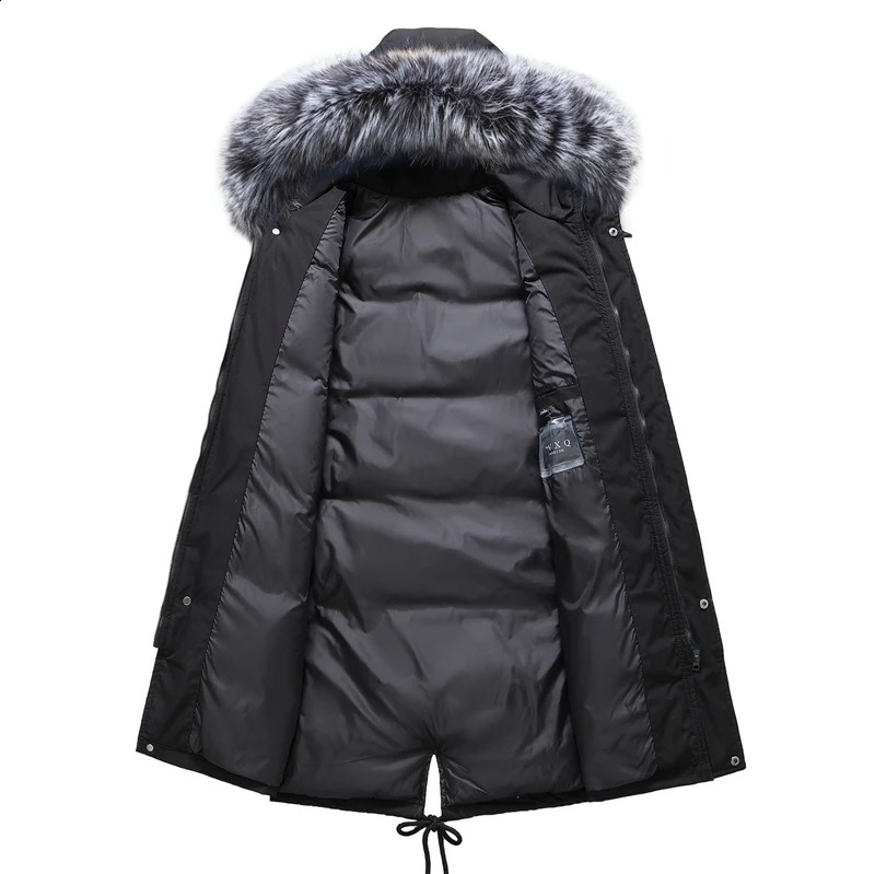 Fashionable long couple fox fur collar thick down jacket mens comfortable insulated winter warm jacket 241021