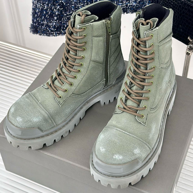 Combat Strike 20mm Boot in green cotton canvas designer couple martin boots high quality cotton canvas upper classic round toe boots autumn winter branded boots