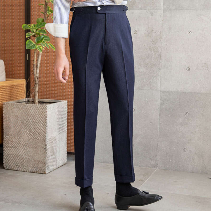 High Quality Men Blue Business Casual Trousers Pant For Man Office Trouser British Social Club Outfits Pantalones Hombre
