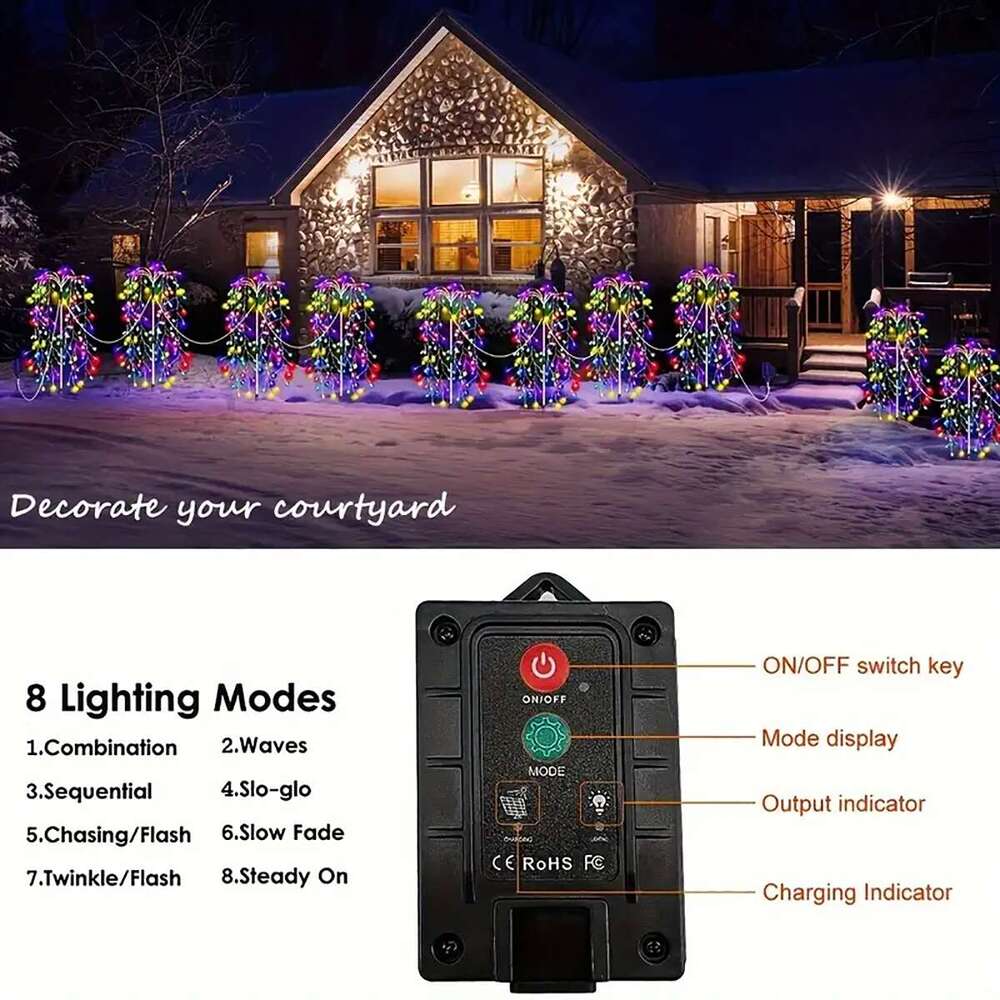 4Pack 680Led Christmas Solar Firecracker Firewor Lights Outdoor Yard Lawn Garden Decorative Light Party Landscape Lighting