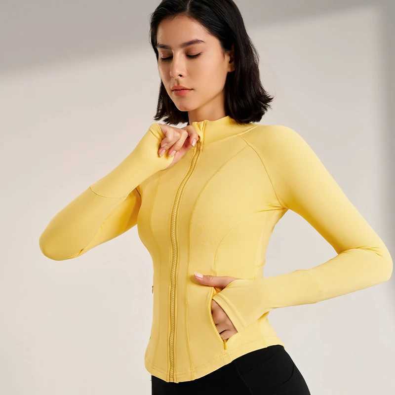 Womens sports jacket zipper ultra-thin yoga jacket quick drying running jacket elastic long sleeved thumb hole fitness top W250326