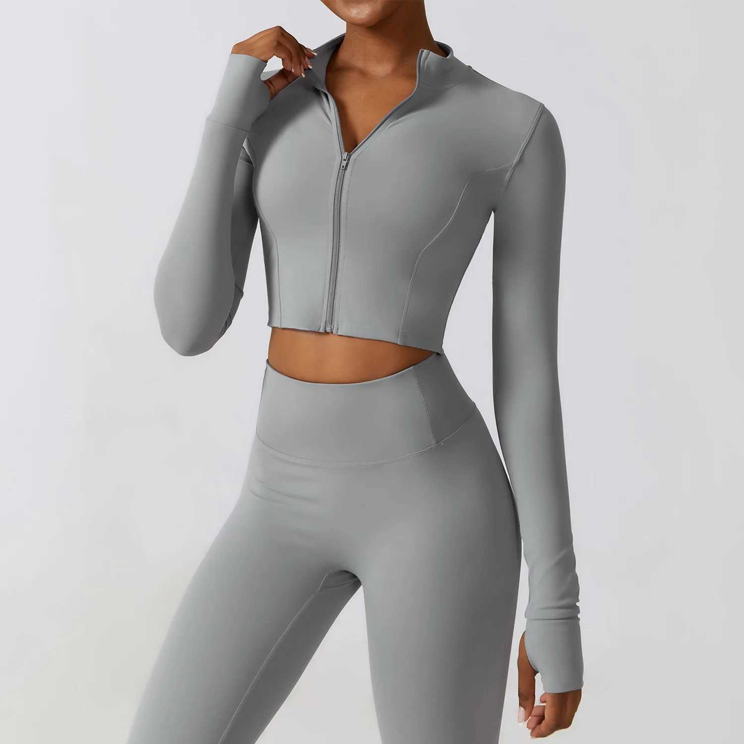 Womens long sleeved top zipper jacket yoga shirt running T-shirt fitness gym sports top training top top W250326