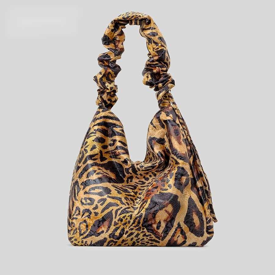 CMM Korean Instagram Leopard Pattern Large Capacity Shoulder Bag Large Drawstring Shoulder Strap Handbag Underarm Bag Women 241015