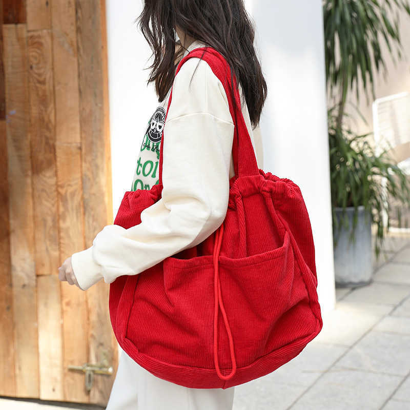 handbag ins canvas large capacity underarm bag internet famous fashionable drawstring single shoulder women's bag 241015