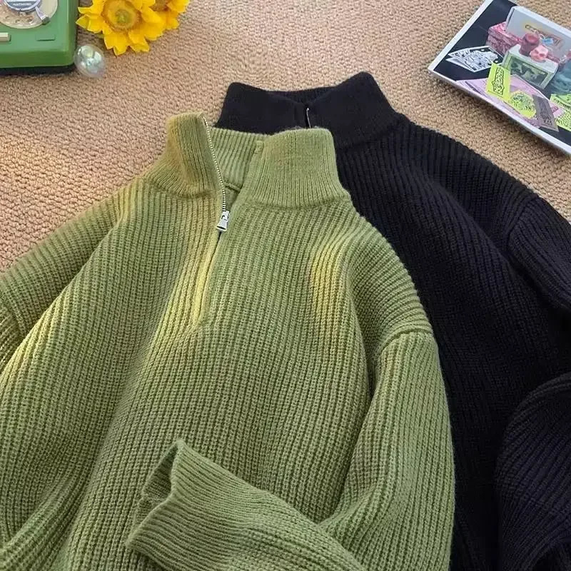 Mens Quarter Zip Sweater Spring Autumn Korean Lightweight Mock Neck Casual Long Sleeve Knitted Solid Color Pullover Sweaters 241022