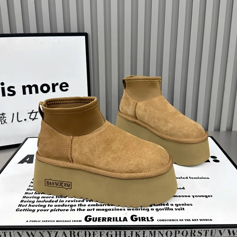 Leopard platform womens snow ankle boots apartment casual shoes short plush cotton shoes trend warm winter Botas unprinted good products 241022