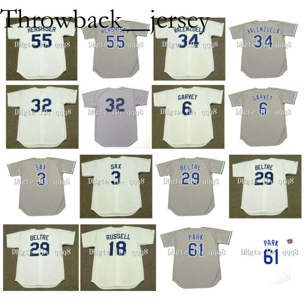 Thr8 SL Throwback Dodgers Baseball Jersey LA FERNANDO VALENZUELA 55 OREL HERSHISER 32 SANDY KOUFAX 6 GARVEY 3 STEVE SAX 29 ADRIAN BELTRE 18