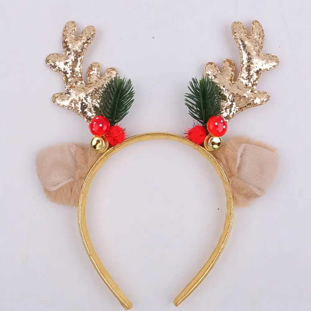 Festive Reindeer Antler Headband for Women Girls Sequined Christmas Hair Accessory with BellsX241021 Free shipping