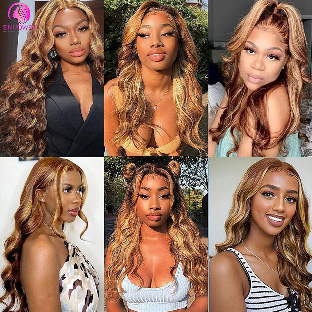 30 32 Inch Highlight Body Wave 100% Human P4/27 Honey Brown Brazilian Bundles 1 3 4 Remy Hair Bundle