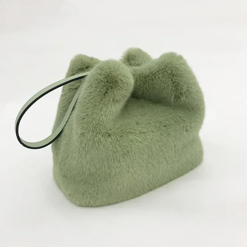 Handbags for Women Faux Mink Fur Plush Ladies Shoulder Bucket Bags Crossbody Bag Clutch Purse Sac A Main Bolsas 241017
