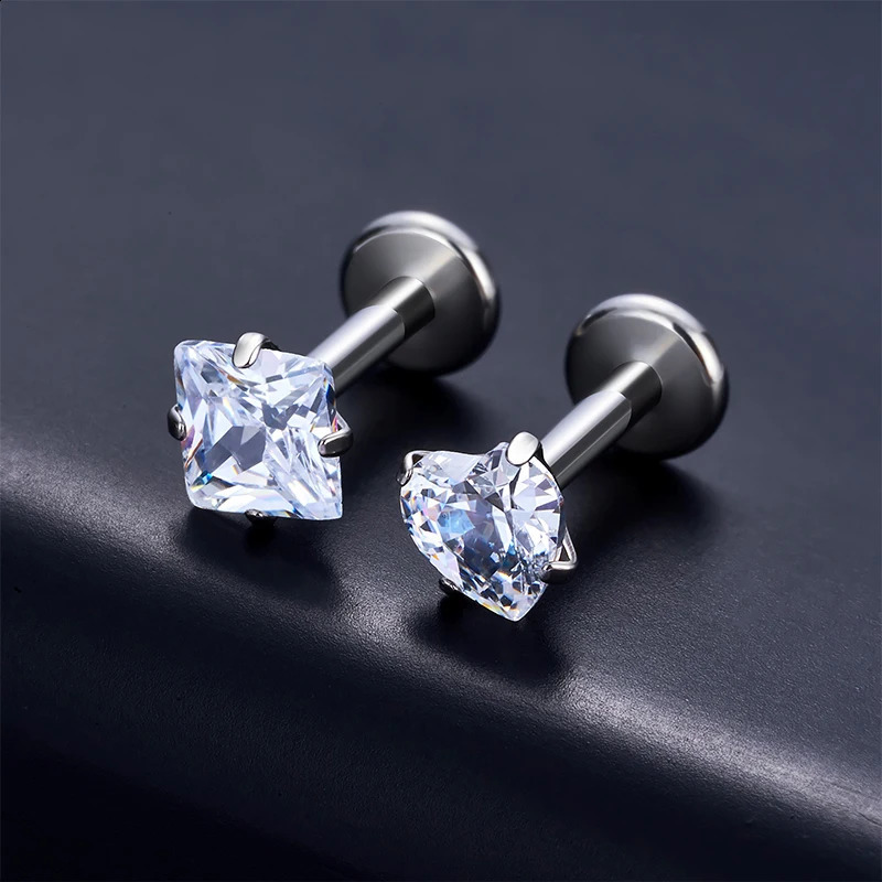25Pcs ASTM 36 34mm Heart CZ Labret Stud 16G Tragus Helix Cartilage Conch Flatback Earlobe Piercing Body Jewelry 241021