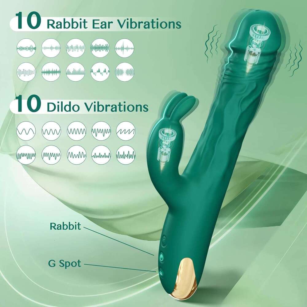 Rabbit Thrusting G Spot Vibrator Adult Sex Toys for Women, with Vibrating Ears, Dildo Vibrators Silicone Realistic Vibradores, with 5 Thrusting 10 Vib