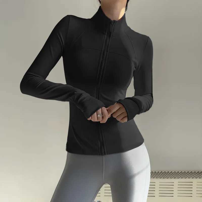 Womens zipper fitness clothing long sleeved sports jacket pocket yoga shirt quick drying gym top-notch sun protection sports shirt running jacket W250