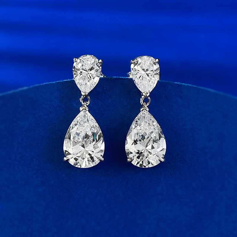 Rulalei Dangle Earrings Stunning Elegant Deluxe Jewelry Pure 100% 925 Sterling Silver Water Drop White Transparent Moissanite Diamond Women Wedding Ea - view 4