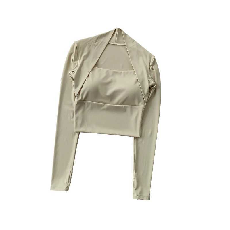 Fitness Chest Mat Sports Top Womens Long Sleeve Shirt Pra Speed Up Short Elegant Dance Yoga Dress Mini Belt GymXJ250410