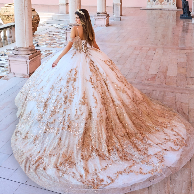 Champagne Shiny Quinceanera Dresses Ball Gown Off the Shoulder Lace Applique Beading Tull Mexican Corset Sweet 16 Dress Vestidos De 15 Anos