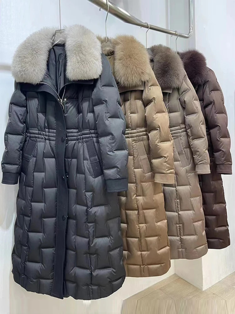 Mumaroho Autumn Winter Women Warm 90% White Duck Down Coat Fox Fur Parkas Jacket Feather Long Puffer For 241022
