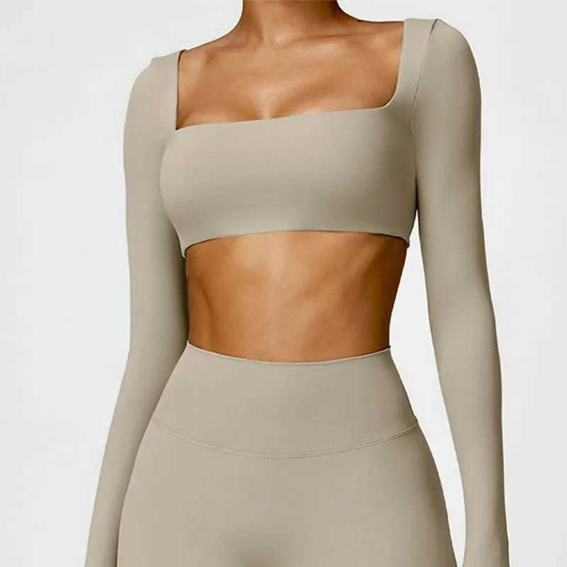 New yoga long sleeved womens outdoor running fitness T-shirt long sleeved yoga shirt push up training single piece top W250326