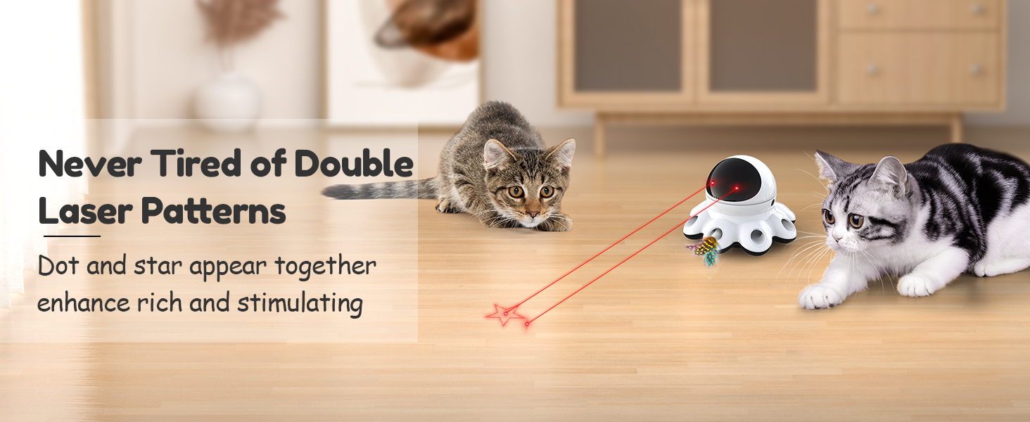 Cat Laser Toy ,2-in-1 Interactive Cat Toys for Indoor Cats, Automatic Laser Pointer Cat Toy, 8 Holes Mice Whack A Mole Moving Feather, USB Rechargeabl