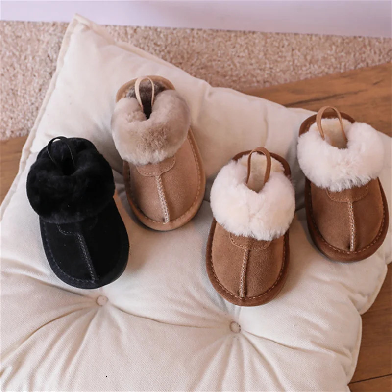 Winter Baby Shoes Leather Warm Plush Toddler Kids Slipper Shoes Rubber Non-slip indoor Fashion Little Girls Slipper 241022