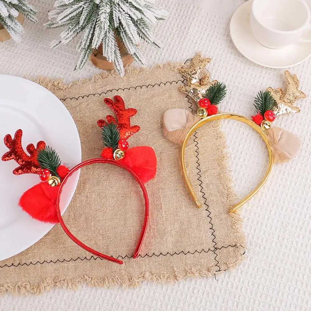 Festive Reindeer Antler Headband for Women Girls Sequined Christmas Hair Accessory with BellsX241021 Free shipping