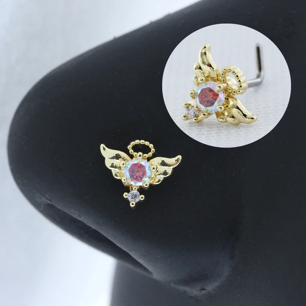 20G Steel Nose Rings for women Cross Piercing Jewelry Body Shiny CZ Dangle L Shape Studs 241021