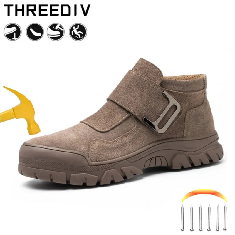 Anti-smash Safety Boots Men Steel Toe Cap Stab-resistant Work Shoes cow suede material Fireproof splash Breathable Male Sneakers 241021