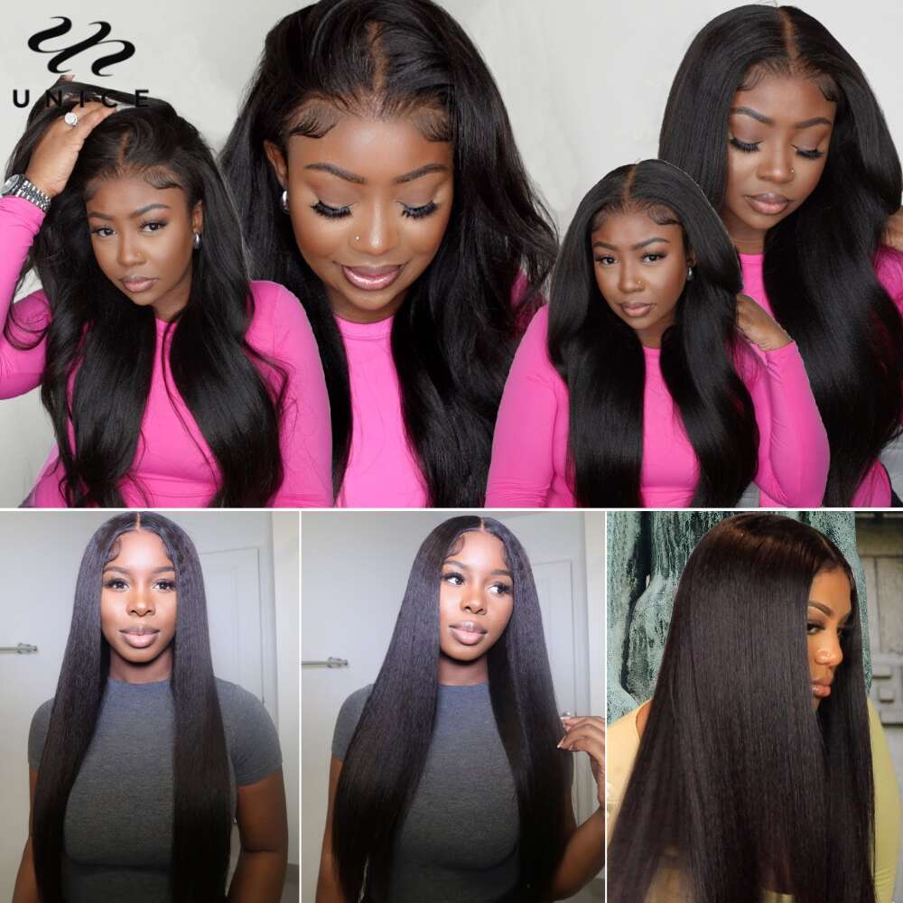 UNice Everything 7x5 Yaki Straight Bleached Knots Pre Cut Lace Human Hair Glueless Wig Ready To Wear And Go