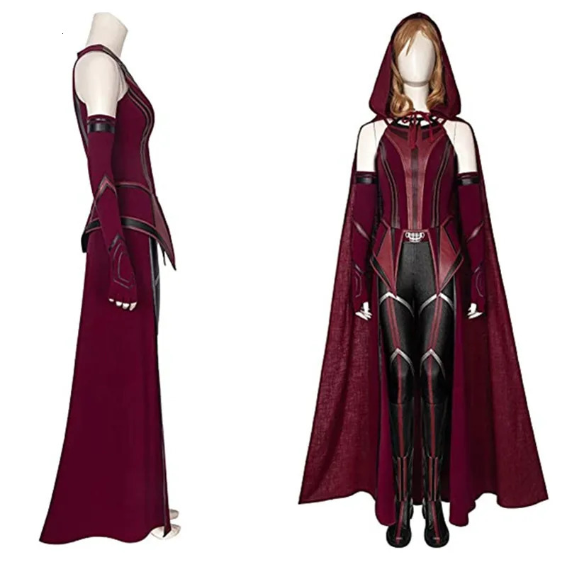 Scarlet Cosplay Witch Maximoff Wanda Vision Costume Headwear Cloak and Pants Full Set Outfit Halloween Accessories Props 241022