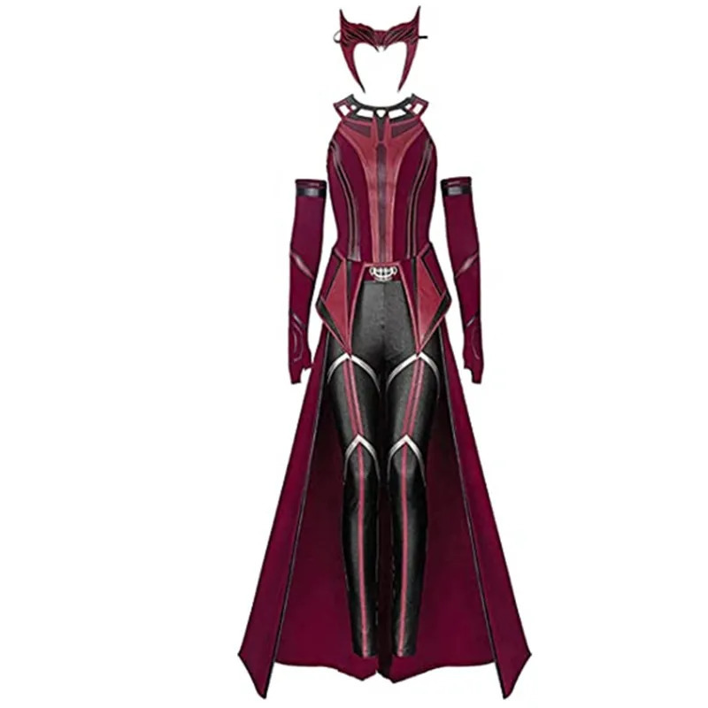 Scarlet Cosplay Witch Maximoff Wanda Vision Costume Headwear Cloak and Pants Full Set Outfit Halloween Accessories Props 241022
