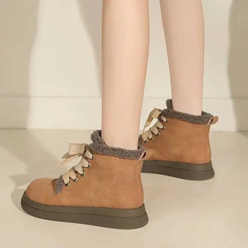 Designer Boots Winter Womens Keep Warm Ankle New Lace Up Plus Veet Platform Shoes For Women Outdoor Casual Sneakers Flat Snow Boots Xw6.5