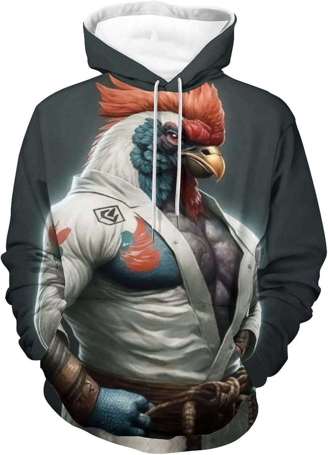 Hoodie for Mens Womens Mens Rooster Print Hoodies Hooded Sweatshirt with Pockets Winter Fall Pullover Graphic Hoodies sweatshirt Pullover Long Sleeve