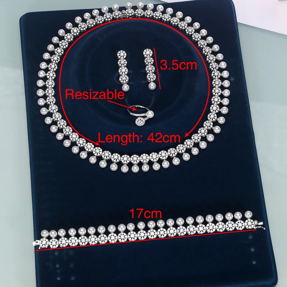 Fashion Pearl Tassel 40cm Necklace Earrings 4PCS Jewelry Set Womens Wedding Party Full Zircon Dubai Bridal Jewelry Set Gift 241021