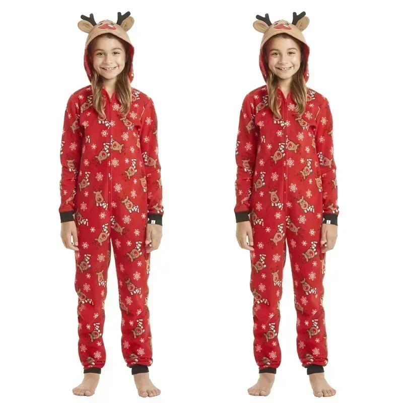 Family reindeer ear muffs jumpsuit adult and childrens clothing set pajamas Christmas appearance pajamas 241022bj
