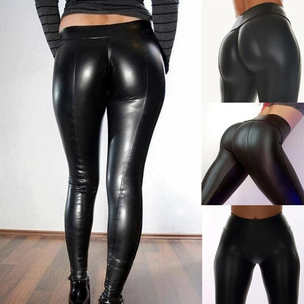pu Leather Pants Leggings High Waist Women Sexy Elastic Skinny Push Up Stretch Jeggings Legins drop 241021