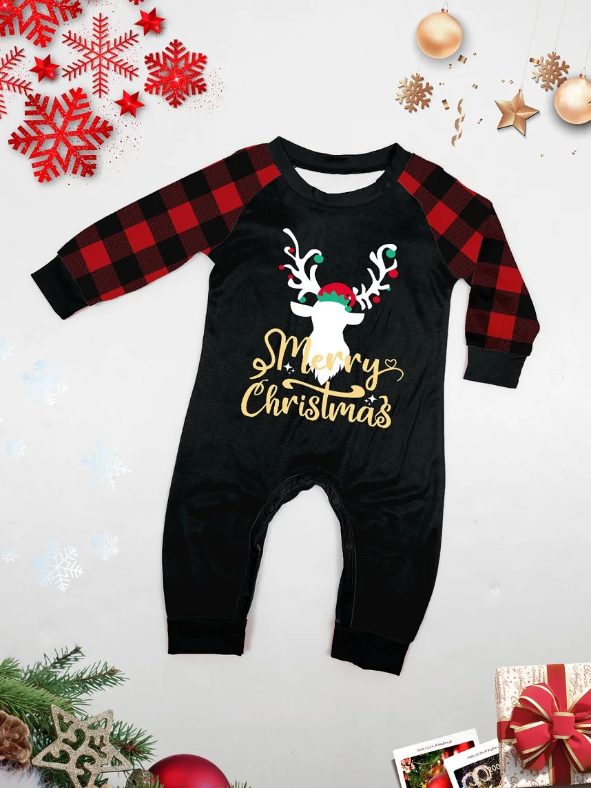 2025 Xmas Family Matching Pajamas Dear Merry Xmas Letter Printed Adult Kid Baby Family Matching Outfits Christmas Family Pjs 241022