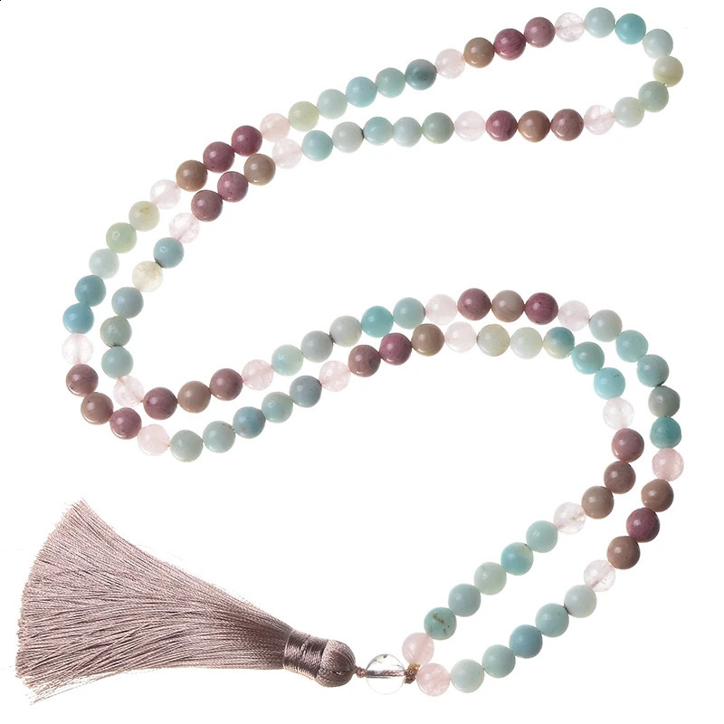 8mm natural ruby and rose quartz tassel necklace with 108 beads Japanese Mara womens jewelry meditation yoga set 241021