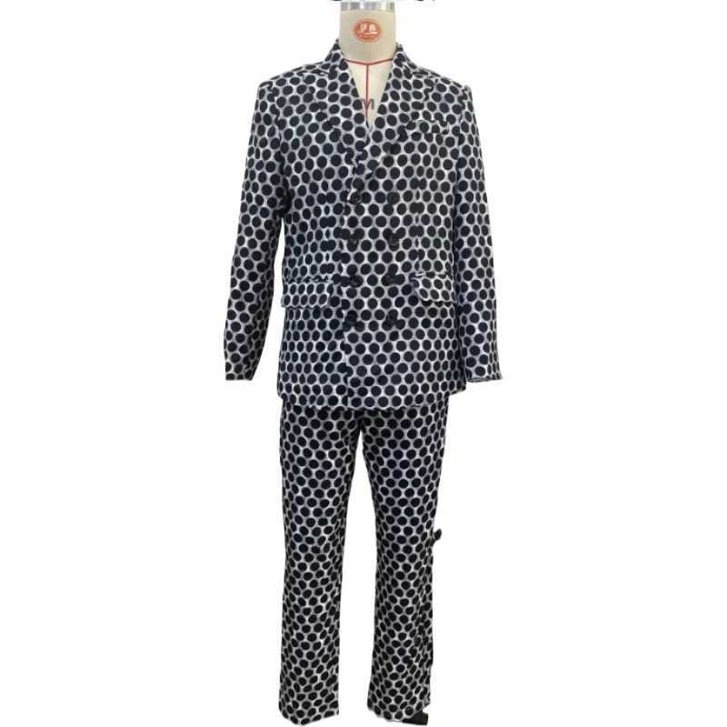 Mens Blazer Suits 2Pcs/Set Polka Dot Print Double Breasted Blazer Pant 2Pcs Set Suit Business Occasion Suits Daily Wear LX241022