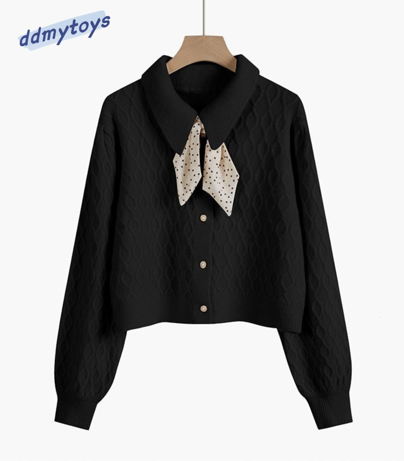 Ddmytoys Sweet Lingge Fried Dough Twists Sweater Cardigan Women S Loose Outwear Tie Button Doll Collar Short Knitted Coat Women F1023#38