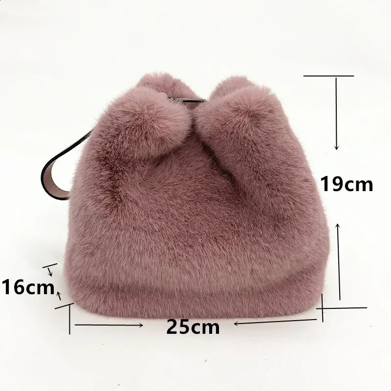 Handbags for Women Faux Mink Fur Plush Ladies Shoulder Bucket Bags Crossbody Bag Clutch Purse Sac A Main Bolsas 241017