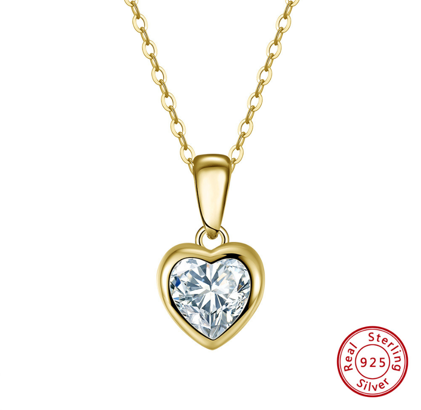 Unique Heart Moissanite Necklace: Real Sterg Sier Women's Eternity Wedding Jewelry Gift