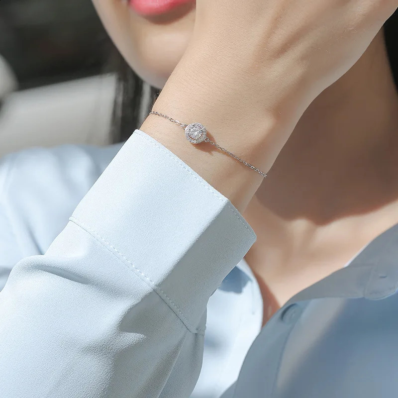 925 Yintong Diamond Test Past 0.5ct Excellent Cutting D-Color VVS1 Wedding Chain Bracelet 240929
