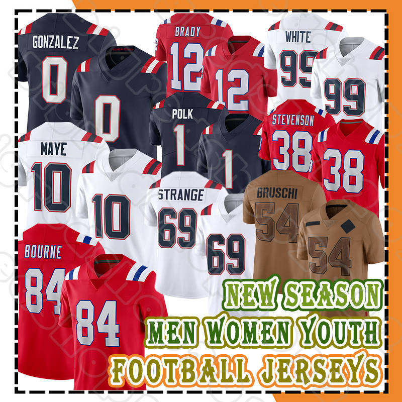 Drake Maye Football Jerseys Christian Gonzalez New Englandes Patriotes Rhamondre Stevenson Tom Brady Keion White Kendrick Bourne Cole Strange Tedy Bruschi Slater