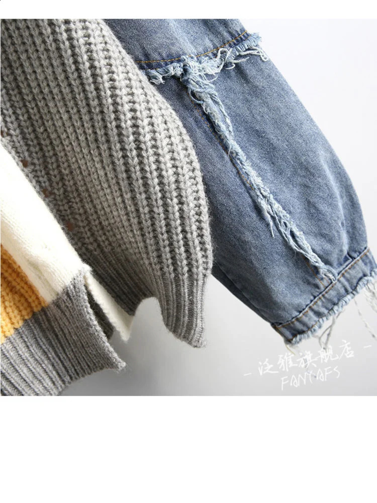 Fashion Hiphop Denim Stitching Sweater Womens Autumn And Winter n Sense Loose Lazy Retro Pullover 241021