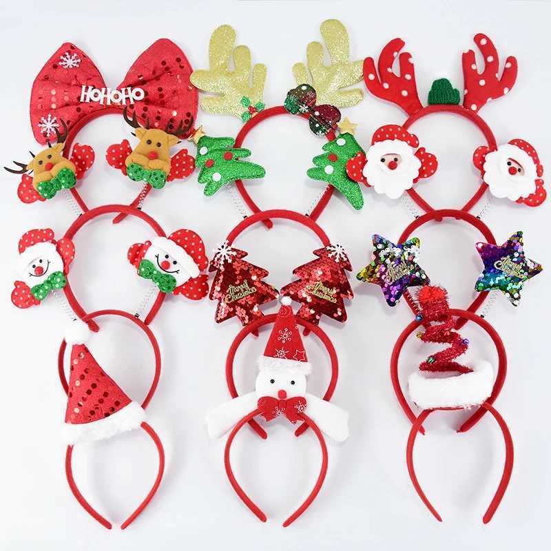 Christmas Headbands Cute Santa Snowman Elk Hair Band Christmas Decorations 2024 New Year Xmas Party Supplies Navidad Kids GiftsX241021