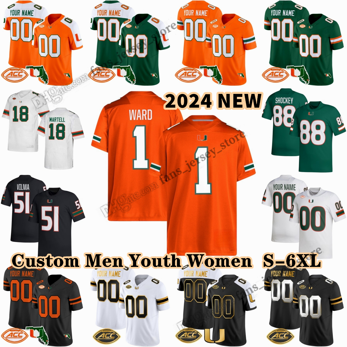 Stitched 2024 Miami Hurricanes Football Jersey 1 Cam Ward 6 Damien Martinez Xavier Restrepo Francisco Mauigoa Mishael Powell Williams Joseph Poffenbarger Lyle