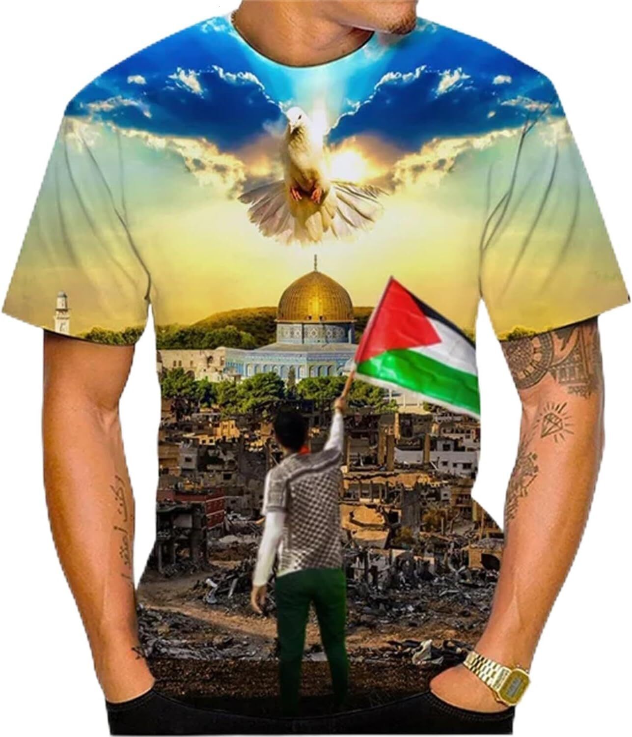 Mens T shirt Arab World Palestine Flag 3D T-Shirts Men Women Fashion Hip-hop Unisex Casual Short Sleeve tee Casual tops summer clothes