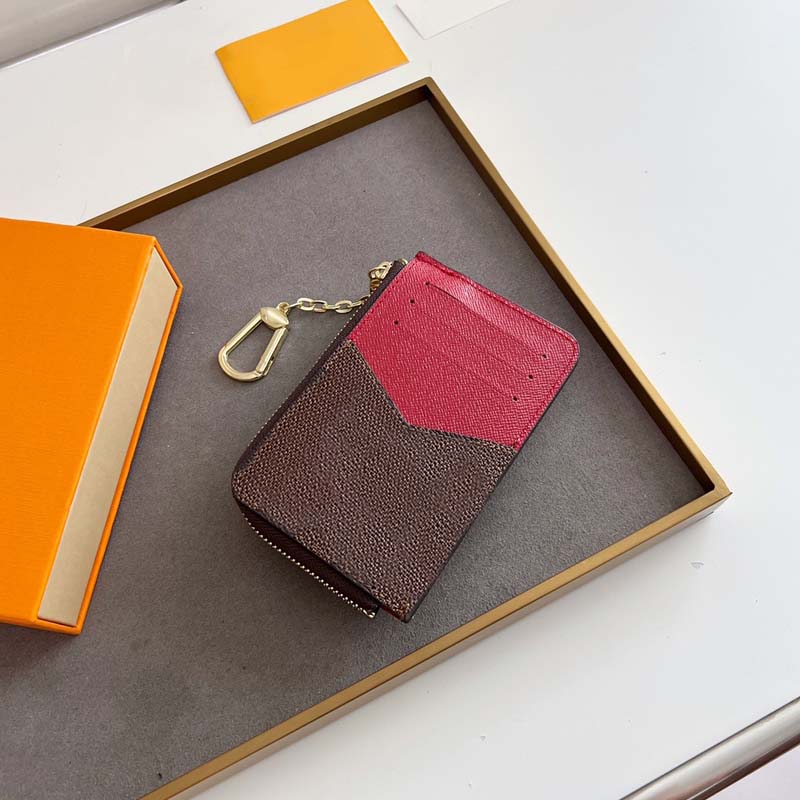 designer key wallet pouch two-sided card holder women key pouch classic key purse leather short wallet lady key holder mens cardholder classic zipper pocket keychain