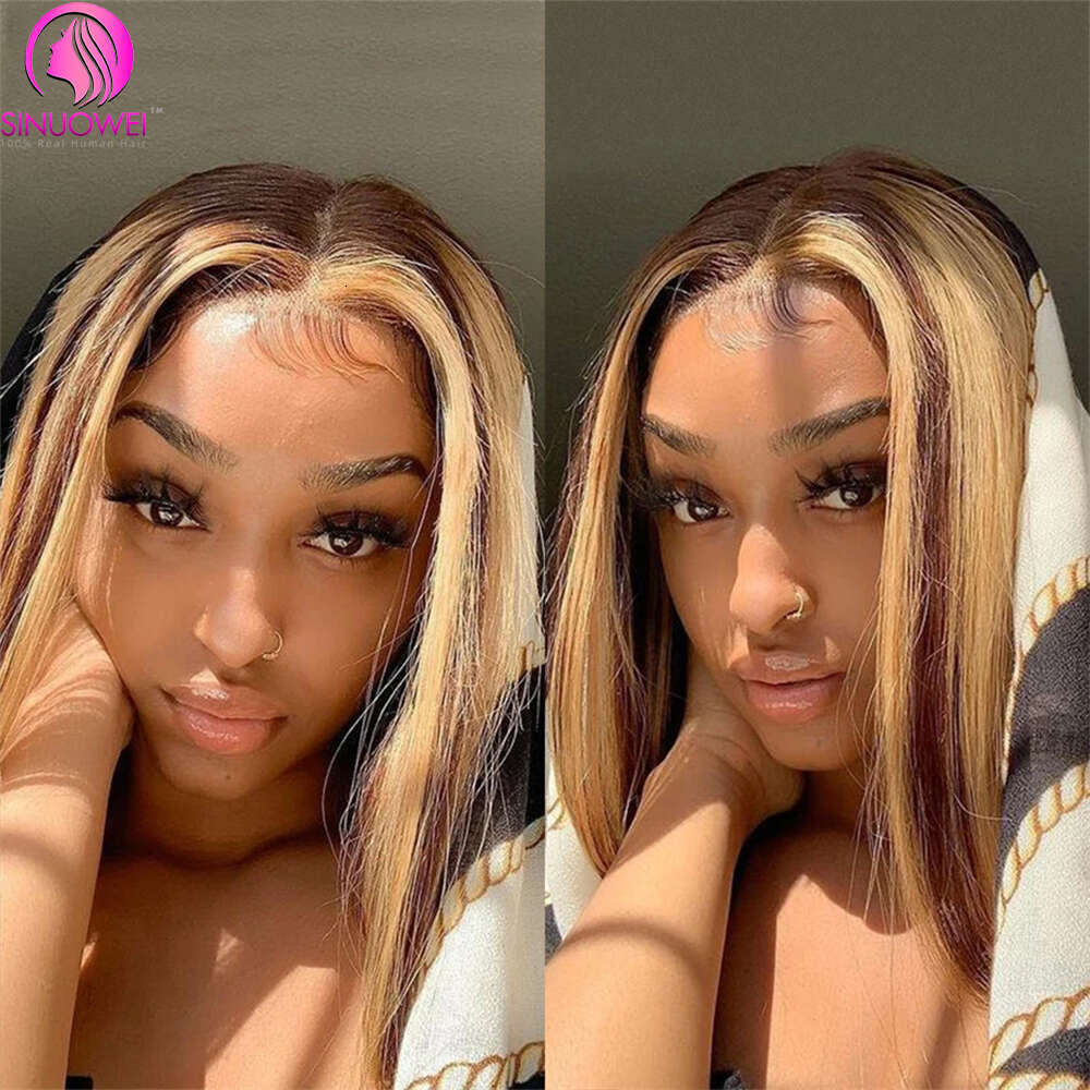 Highlight Colored Human Hair 4x4 Brazilian Wigs 13x4 Front Honey Blonde Bob Lace Closure Wig
